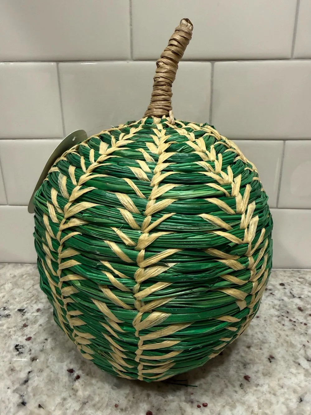 Threshold Fall Decor: Large Green and Natural Woven Decorative Pumpkin NWT